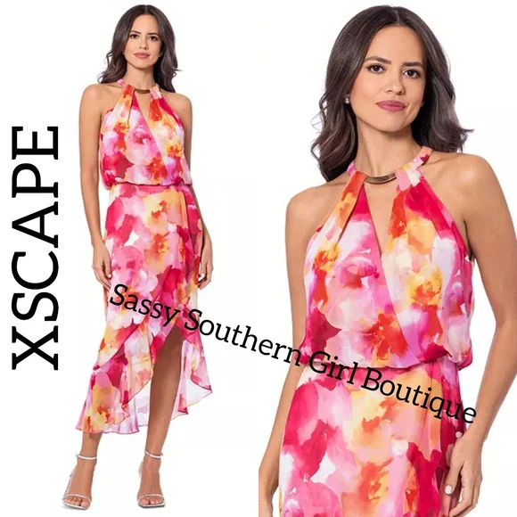 Xacape Florall Halter Midi Dress